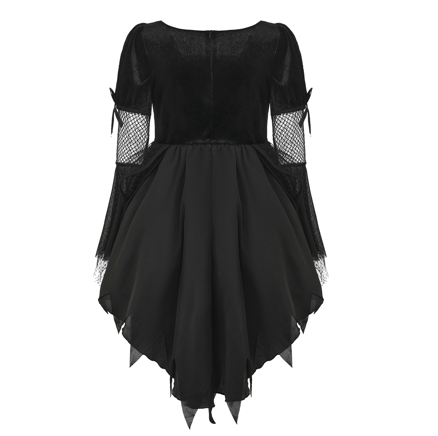 Gothic Witch Halloween Costume Dress Lace Up Puff Sleeves Devil Cosplay Outfit